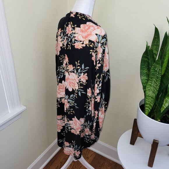Billabong Floral Kimono Black Pink Floral Open Front Cardigan Women's S/M - Picture 8 of 13